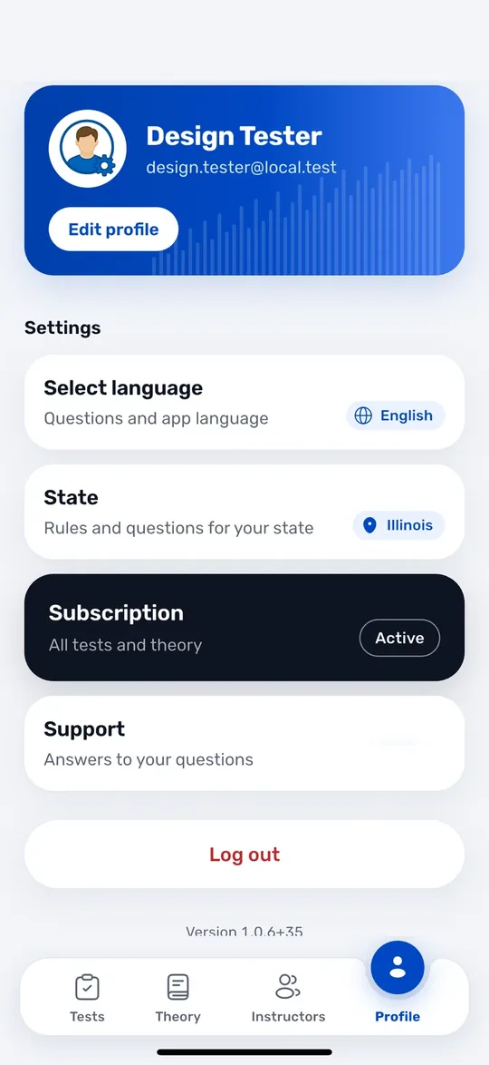 Screens from the Drive USA app: Profile