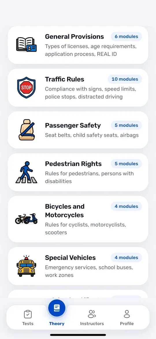 Screens from the Drive USA app: Theory