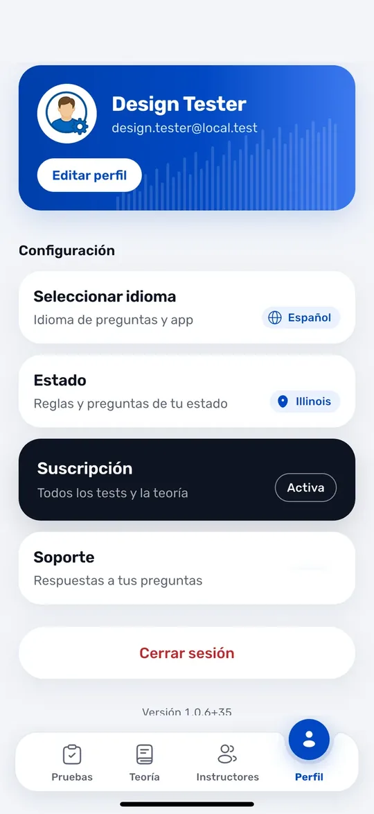 Pantallas de la app Drive USA: Perfil