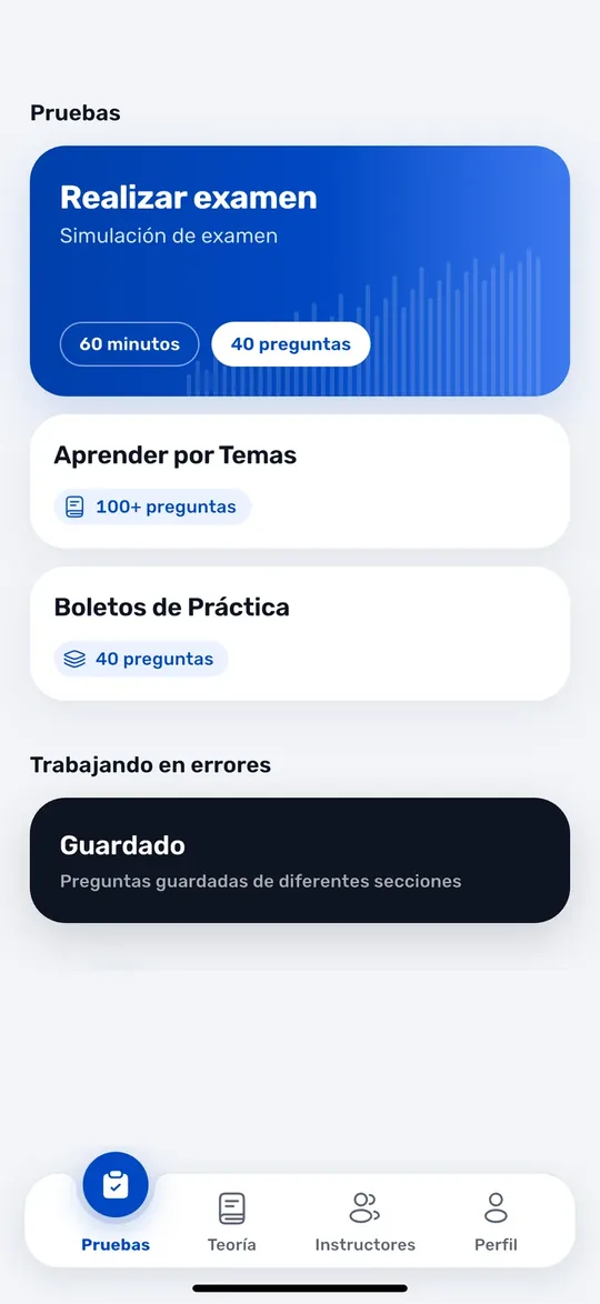 Pantallas de la app Drive USA: Exámenes de práctica