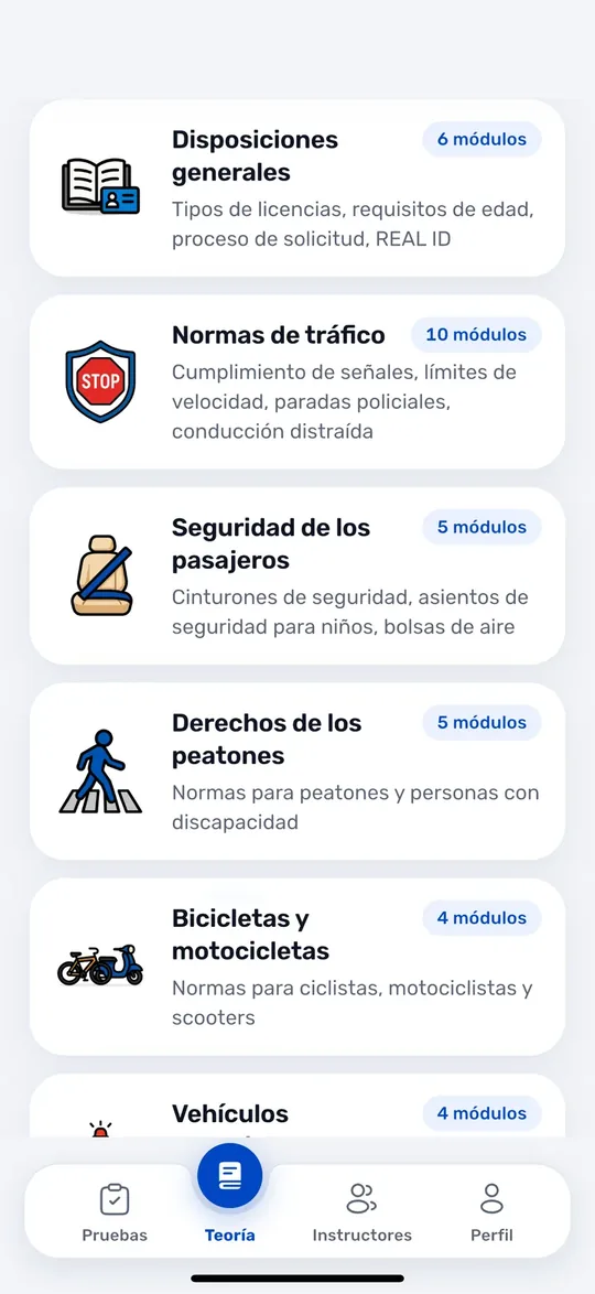 Pantallas de la app Drive USA: Teoría