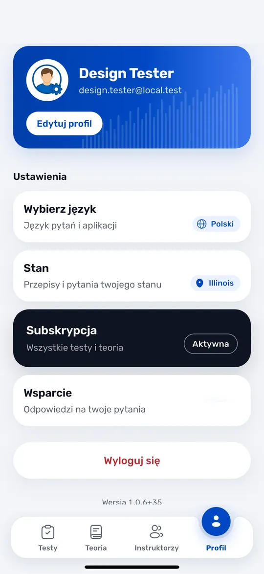 Ekrany aplikacji Drive USA: Profil